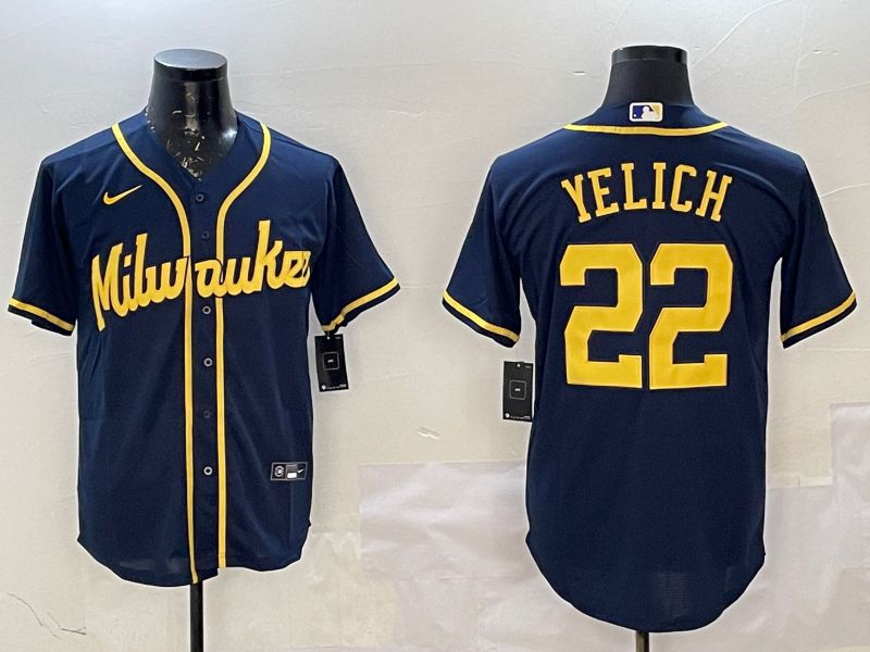 Men Milwaukee Brewers #22 Yelich Drak Blue Game 2025 Nike MLB Jersey style 1->milwaukee brewers->MLB Jersey